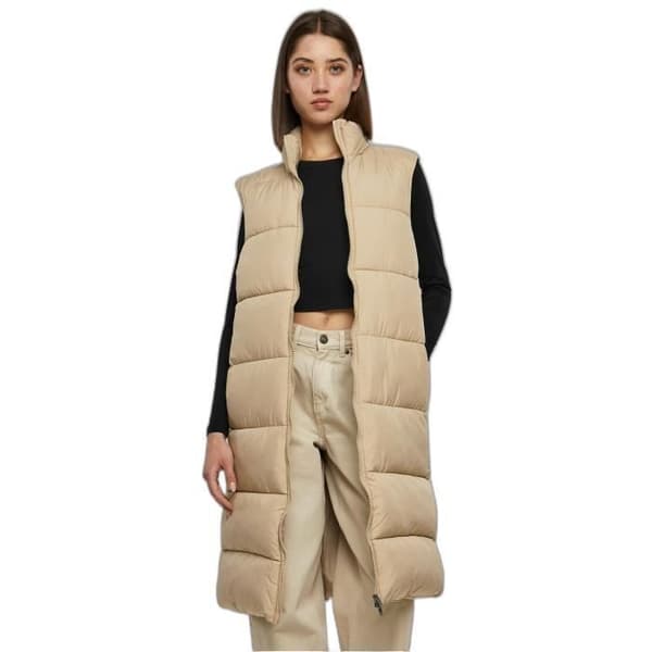 Lång jacka dam - Urban Classics - Lång väst - Beige - Hög krage - Sidofickor