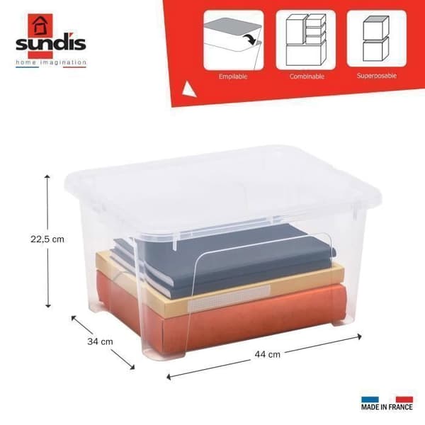 Förvaringslåda - SUNDIS - VIEW BOX - 24 L - Transparent - 4-pack med lock