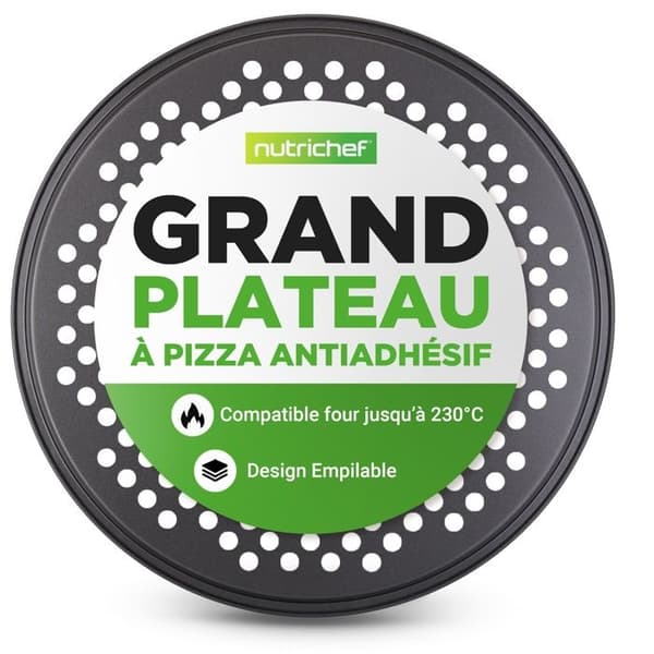 Pizzaplåt - NutriChef - 30 cm - Kolstål - Non-stick - Grå