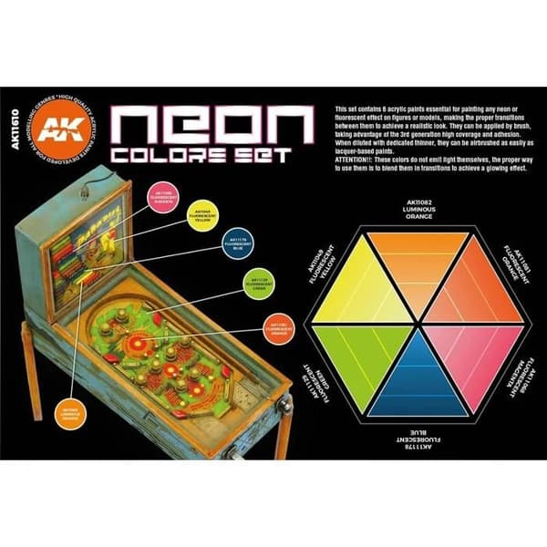 Akrylfärg - AK INTERACTIVE - AK11610 - Set med 6x17ml - Neonfärger - Hög vidhäftning