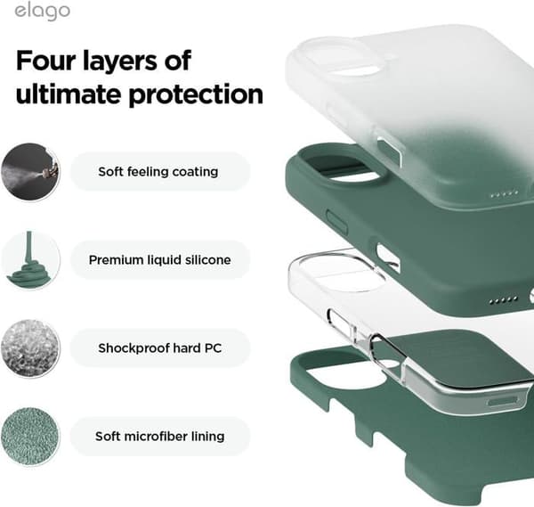 Elago Premium Silikonfodral till iPhone 16, Midnattsgrön