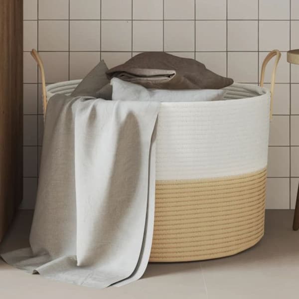 Beige och vit förvaringskorg Ø51x33 cm bomull