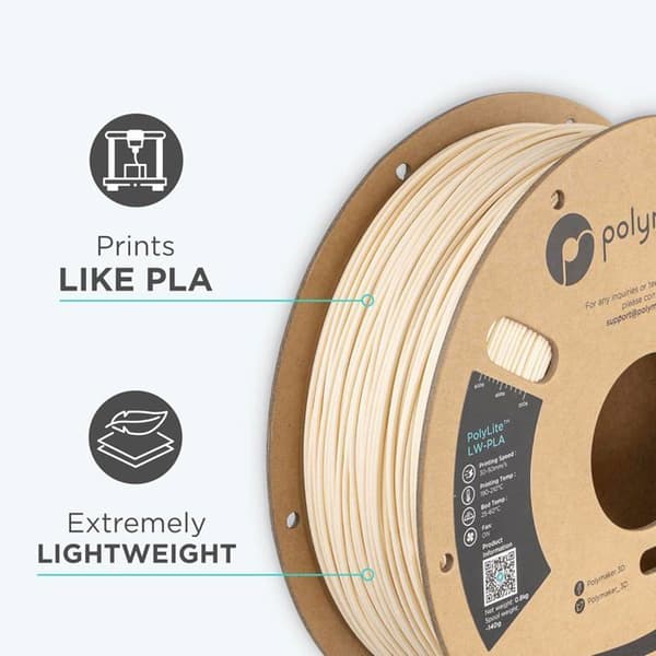 Polymaker PolyLite LW-PLA filament 1,75 mm 800 g vit - lätt