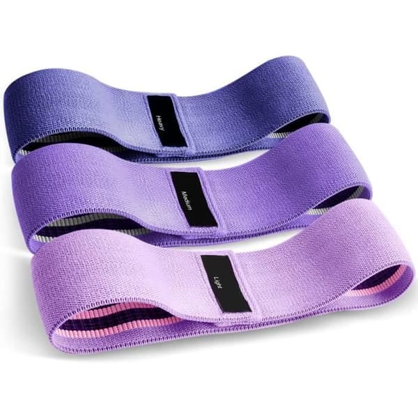 Elastisk träningsband i tyg - 3 styrkenivåer - Antislipdesign - Bomull/polyester - Set om 3
