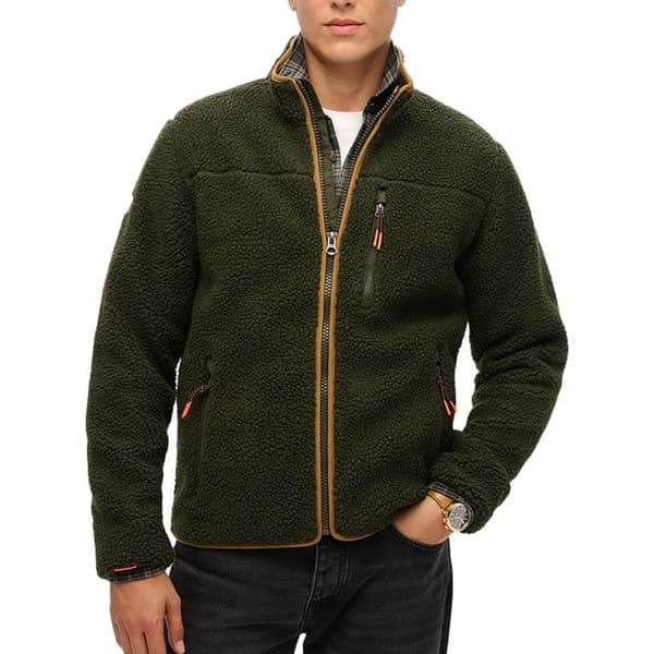 SuperDry Zipjacka Fleece Utomhus - Olivegrön Överskott