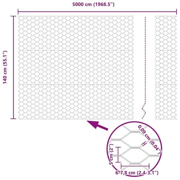 vidaXL Hexagonal stängsel Grå 1,4 x 50 m PVC 42005580