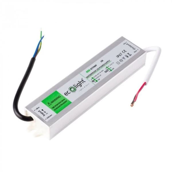 Vattentät LED-transformator 60W 12V 5A 180x40x22 ECOLIGHT