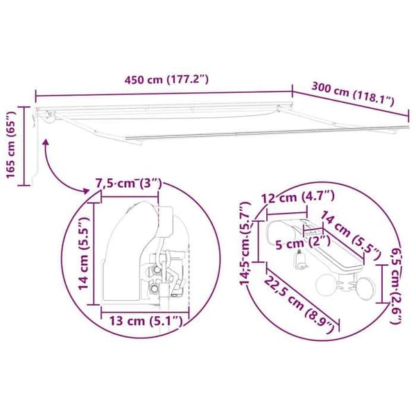 vidaXL Markisram Vit 450 × 300 cm Aluminium 313222