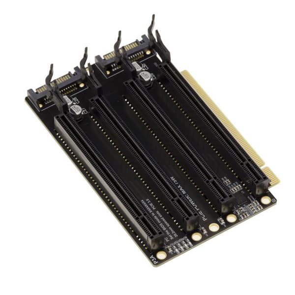PCIe Riser Adapter - KALEA-INFORMATIQUE - Gen3 x16 till 4x x4 - 90° orientering - Ström 2x SATA 75W