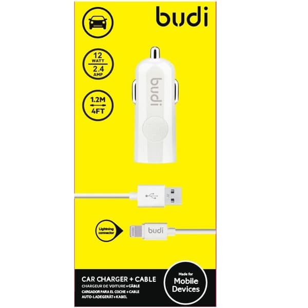 Budi - 1 USB-bil laddare med LED-indikator + Lightning-kabel