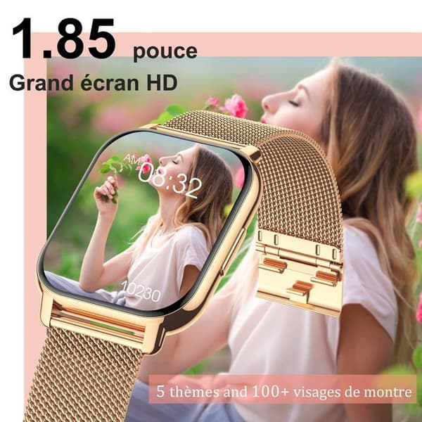 Popglory P66 Unisex smartklocka 1.85" Bluetooth Gul - Samtal, SpO2, HF, Tryck, 100+ sporter