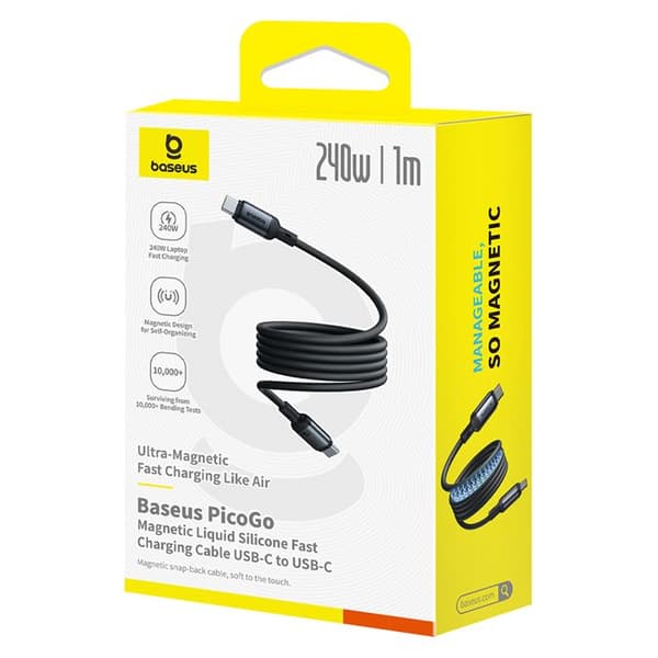 Typ-C-kabel - BASEUS - PicoGo - 240 W - 1 m - Magnetisk