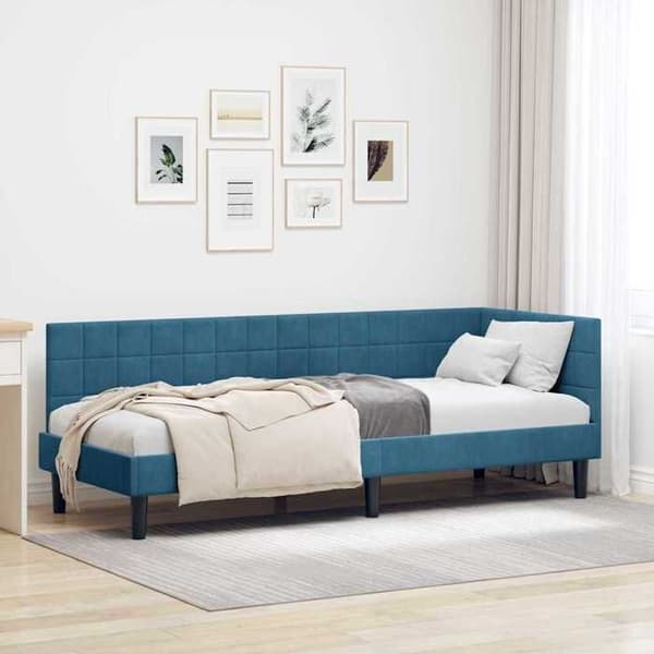 vidaXL Hörnsängram Blå 80 cm x 200 cm Sammet 42016407
