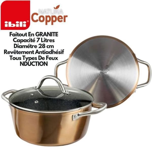 Gratängform - IBILI - Natur - 28 cm - Koppar - Non-stick stenstil - Glaslock