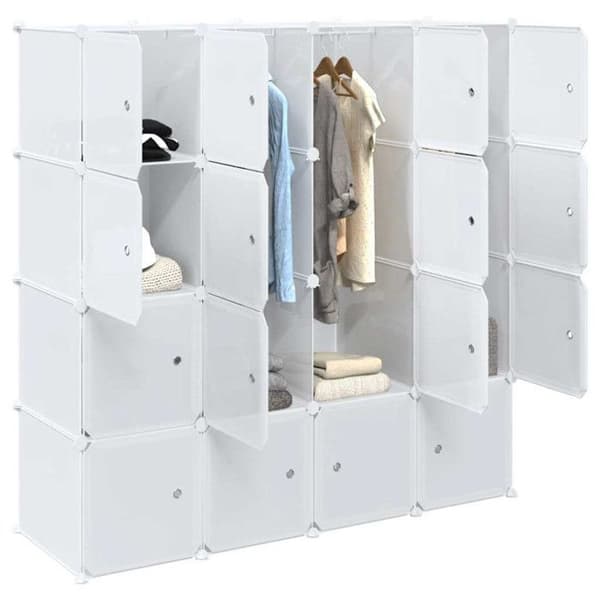Förvaringskub - 16 moduler - PP - hängstänger - Vit 145,5x46,5x144 cm