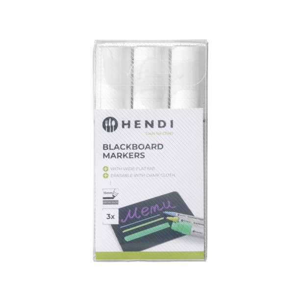 Kritpennor - HENDI - 15 mm - Platt spets - Set om 3 - Vit
