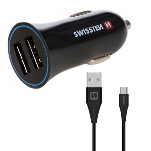 Billaddare 2,4A - 2x USB - micro USB-kabel