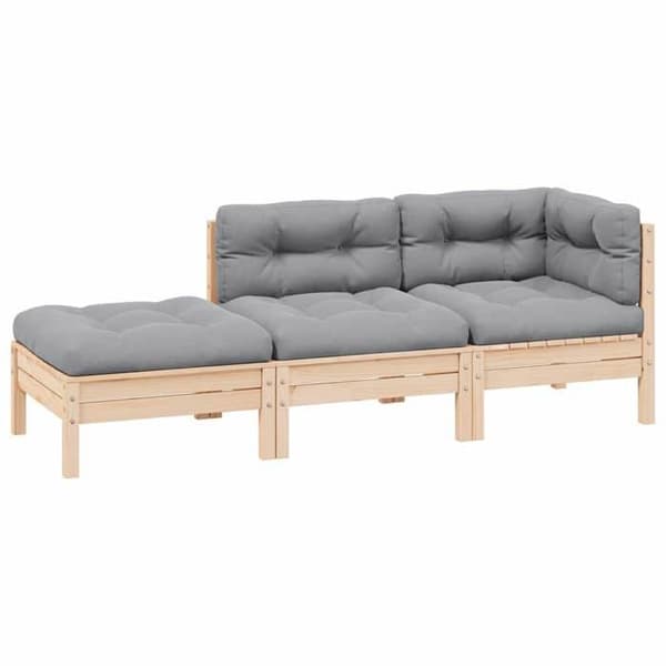 vidaXL Utemöbler 3 st med grå kuddar Solid furu 806663