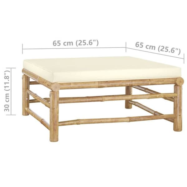 vidaXL Trädgårdsfotpall - Bambu - Vit - 5cm Kudde - Montering krävs