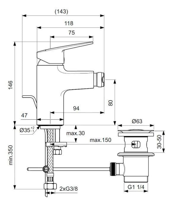 Bidetblandare - IDEAL STANDARD - CeraPlan - Krom - 94 mm - EasyFix