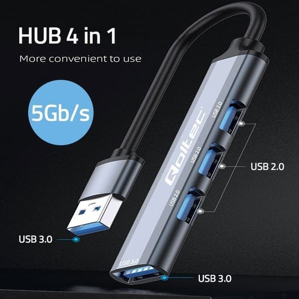 Hub Qoltec - 53793 - USB-adapter HUB USB 3.0 4 i 1 | USB 3.0 | 3x USB 2.0