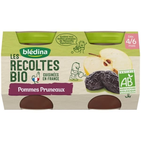 Blédina Les Récoltes Bio Pot Kompott Äppelkatrinplommon +4m 2 x 130g