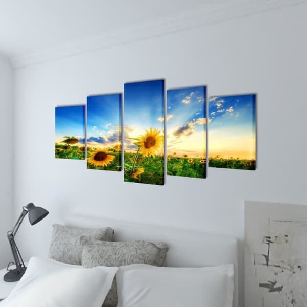 Set av tryckta väggdukar Solrosor 200 x 100 cm