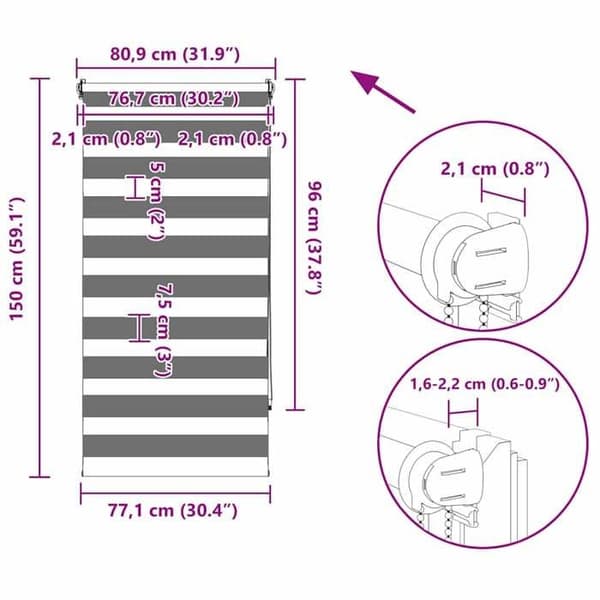 vidaXL Zebra persienner 80,9 x 150 cm, tygbredd 76,7 cm, grå 240199
