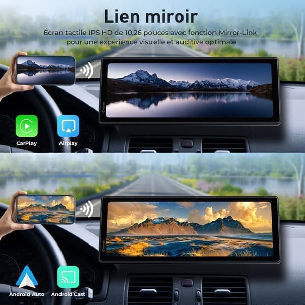 CARPURIDE V92 Bilradio 10,26" IPS – CarPlay och Android Auto trådlöst, Bluetooth, Navigation