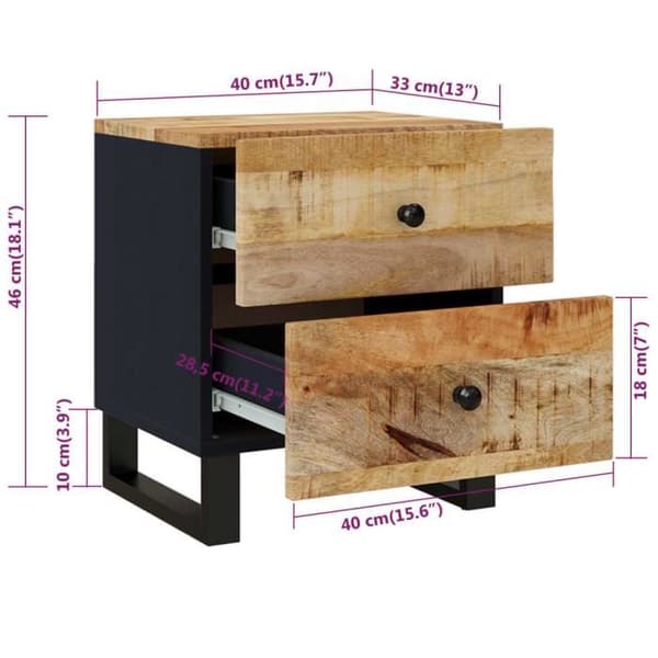 vidaXL Sängbord 2 st 40x33x46 cm Solid mangoträ 345215