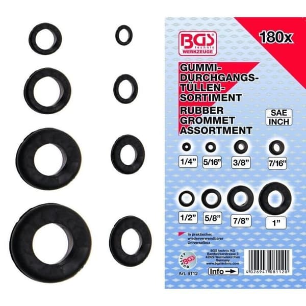 BGS 8112 Sortiment av 180 gummigenomföringar - BGS-8112