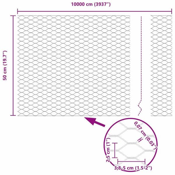 vidaXL Hexagonal stängsel Grå 0,5 x 100 m Stål 42005594