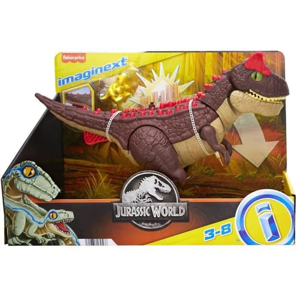 Jurassic World Imaginext-Carnotaurus Dinosaur Leksak med Spike Attack, 2 Play Elements HML42