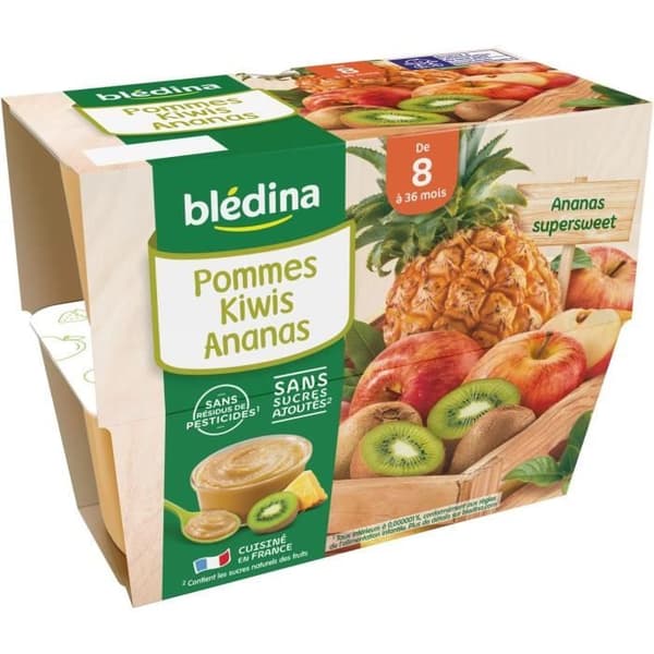 BLEDINA - Skålar äpple kiwi ananas 4x100g