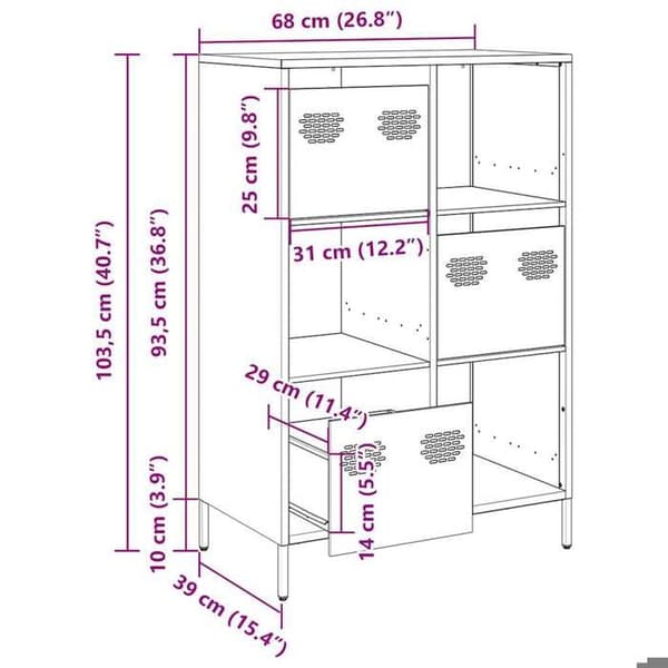 vidaXL Buffé hög antracit 68x39x103,5 cm stål 851408