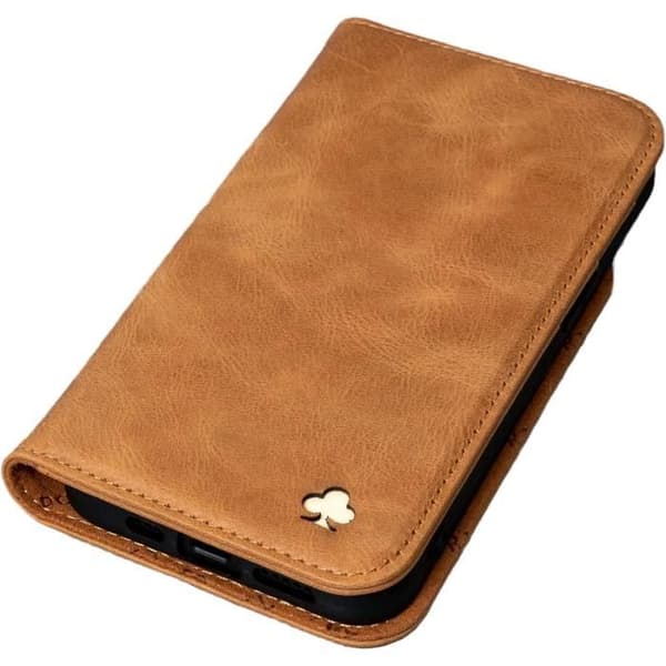 Coque för iPhone 12 Pro Max - PORTER RILEY - Äkta läder Tan - Heltäckande skydd - Plånboksdesign