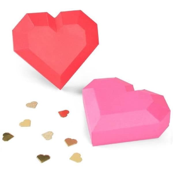 Sizzix Kit med Thinlits-dies Geo Heart Box - 6 delar, metall-dies för scrapbooking och korttillverkning