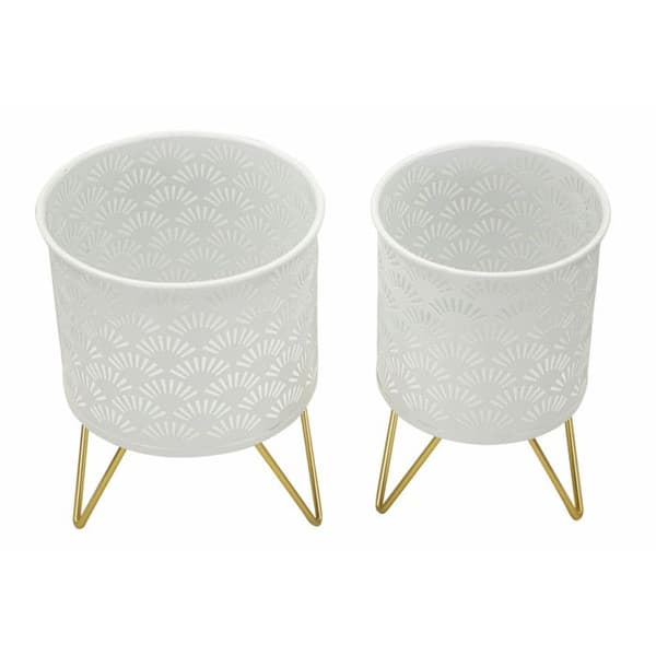 Set med 2 Design Blomkrukor "Carly" 20cm Vit & Guld