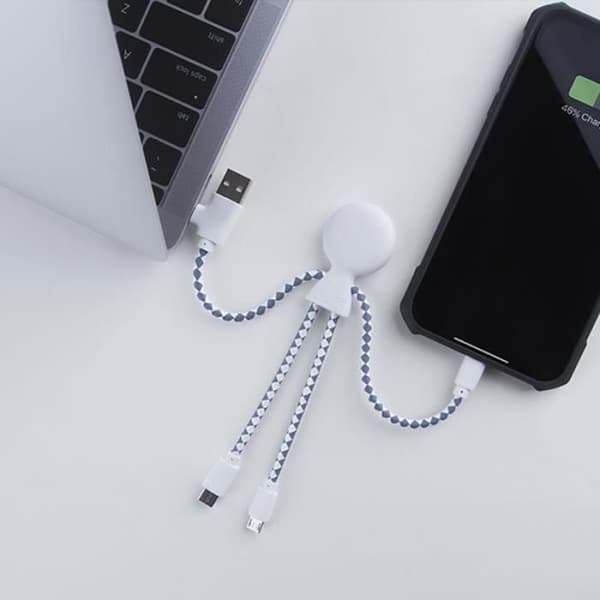 Mr Bio White Återvunnen plast USB-C/USB/Lightning/Micro USB Multi-Connector Laddningskabel