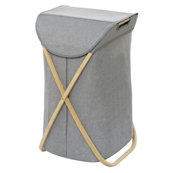 WENKO Bahari tvättkorg, designtvättkorg med bambu ram, Kapacitet 79L, Bambu - polyester, brun - grå
