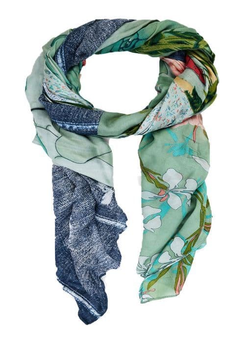 Desigual Schal Delicate Patch Rectangle Turquoise - Damfoulard 75 x 180 cm