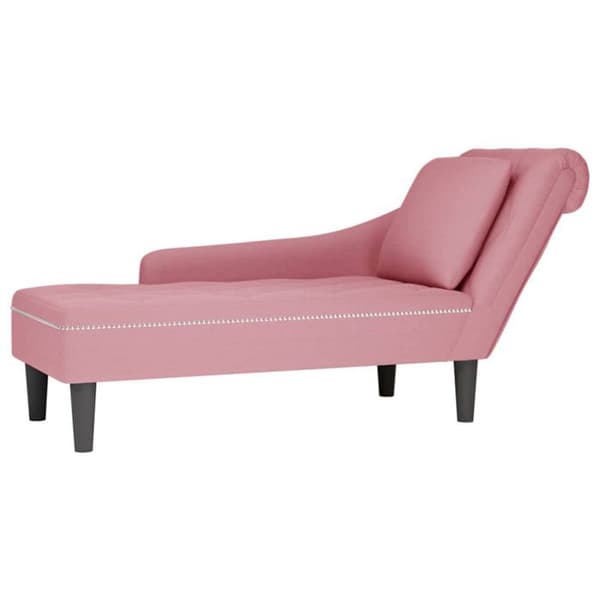 Lång fåtölj med kudde och högra armstöd i rosa sammet