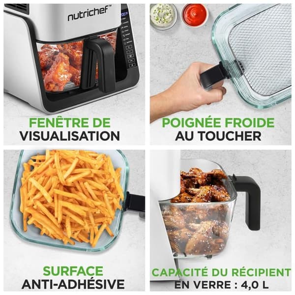 Luftfritös med grill - NUTRICHEF - NutriChef Airfryer - 1500 W - 4 L + grill 1,2 L - 8 program