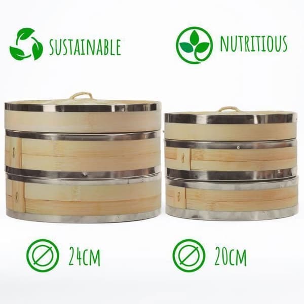 Ångkokare - Dimono® - 2 nivåer - Ø 20 cm - Bambu - Rostfritt stål