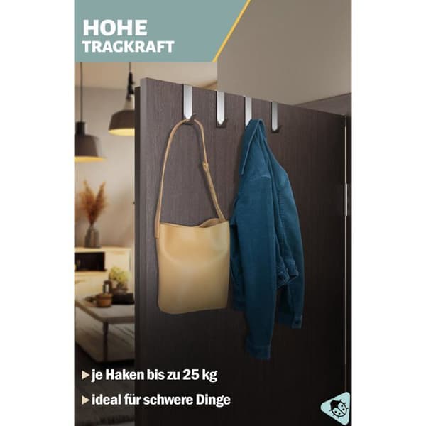 Klädhängare - MZ-TH P-S-DE01 - Grå - 4 krokar - Väggmontering