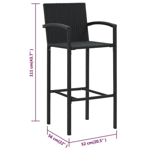 vidaXL Barstolar set om 2 svart flätad plast 362581