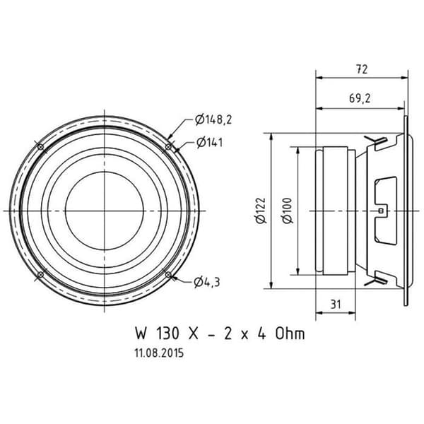 Visaton W 130 X woofer 5 tum 2x 4 ohm