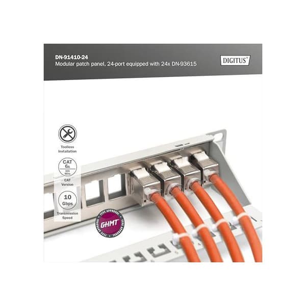 Patchpanel - DIGITUS - DN-91410-24 - 24 portar - Cat 6A - 500 MHz - Grå