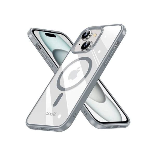 Cool Funda Magnética Transparent med Silver Kant för iPhone 15
