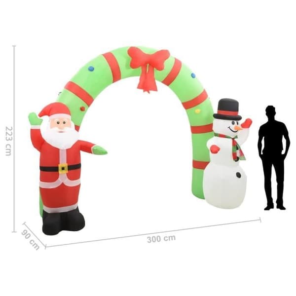 vidaXL uppblåsbar båge med jultomte och snögubbe LED 223 cm